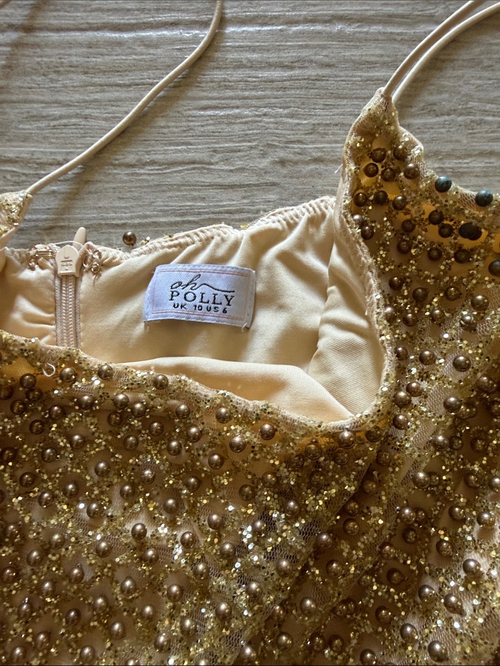 Oh Polly Gold Beaded Mini Dress - Picture 2 of 2